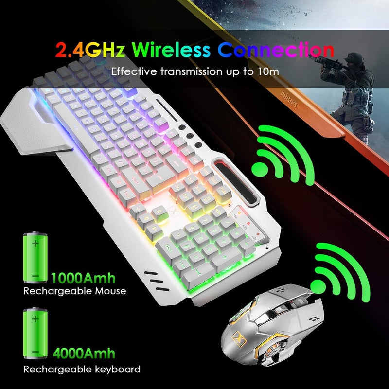 LexonElec Wireless Gaming Keyboard and Mouse,RGB Backlit Rechargeable Keyboard Mouse with 5000mAh Battery Metal Panel,Removable Hand Rest Mechanical Feel Keyboard and 7 Color Gaming Mute Mouse for PC Gamers - Image 4